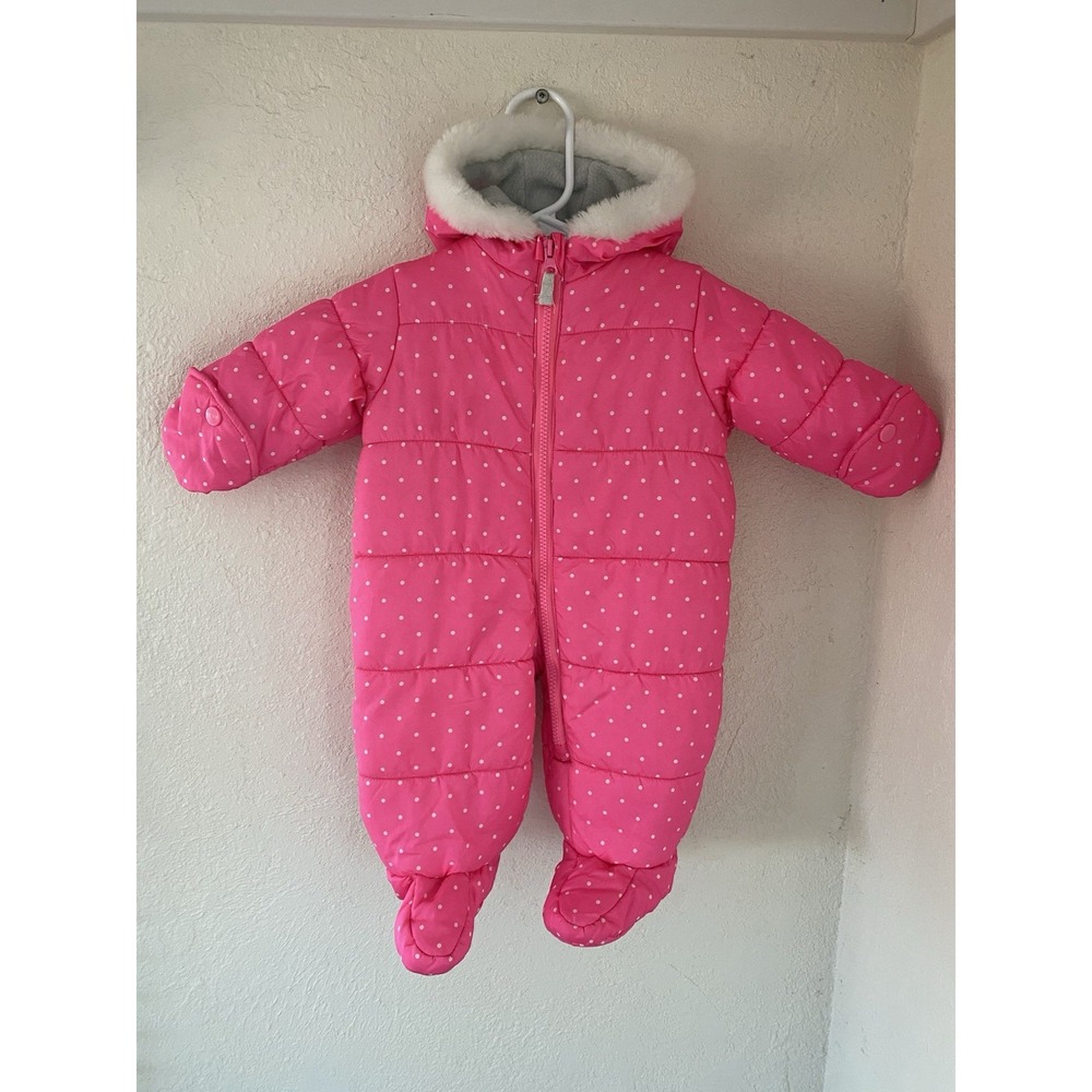 Carters Infant Girl Snowsuit Size 3-6 Months Hot Pink And White Polka Dots
